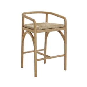 A wooden bar stool with a wicker seat is perfect for adding a touch of natural charm to your home.