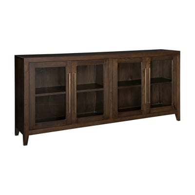 a dark wood console RH dupe with brass hardware