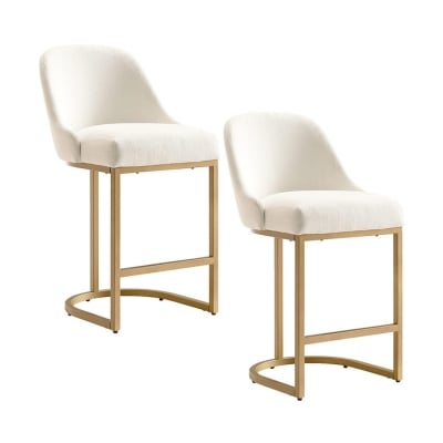 two brass and fabric bar stools