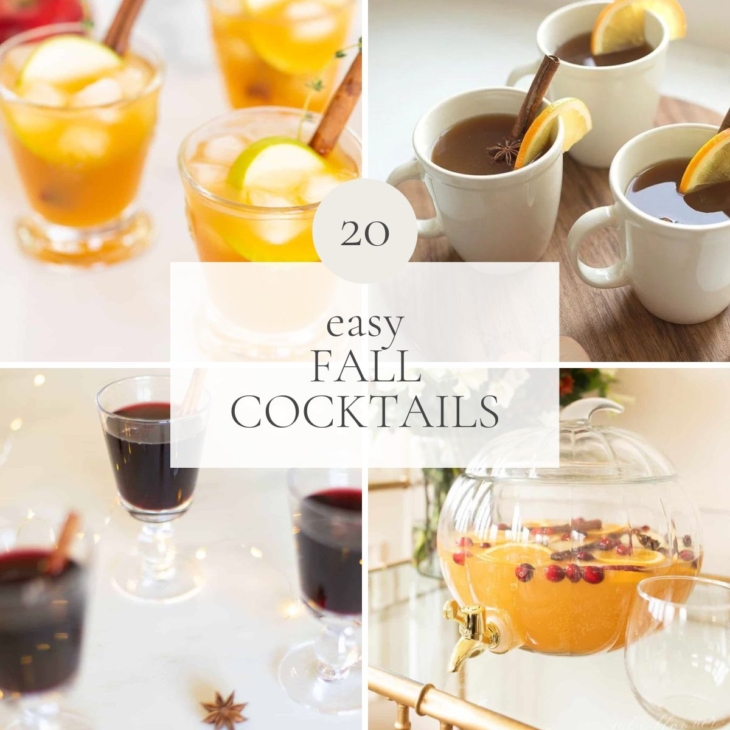 A graphic featuring a variety of fall drinks. Title reads 