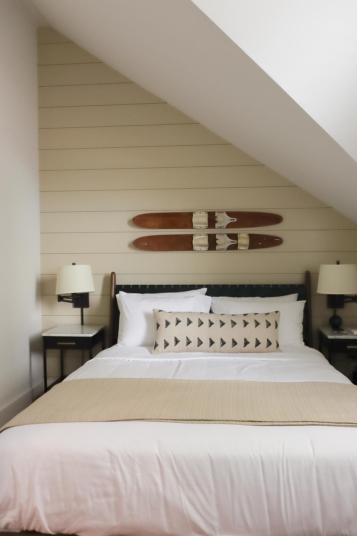 A hotel bedroom with nautical decor, where to stay on Martha's Vineyard