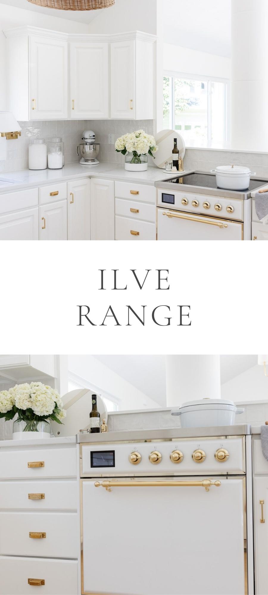 white kitchen with pendant kitchen organization and ilve range