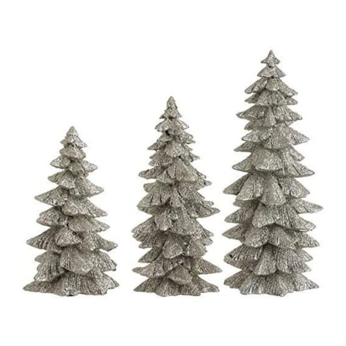 silver glittered trees for tabletop Christmas decorations
