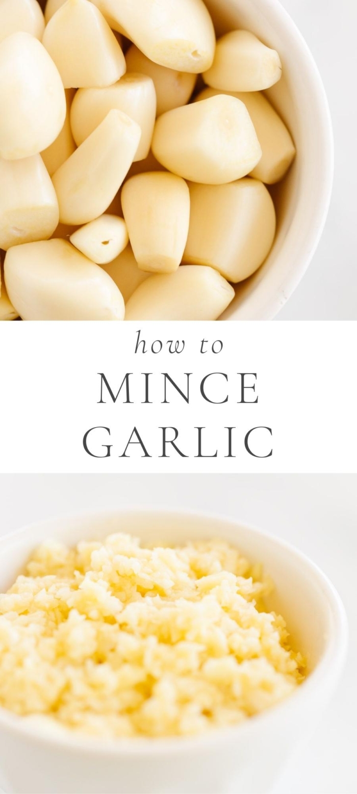 garlic and minced garlic in white bowls