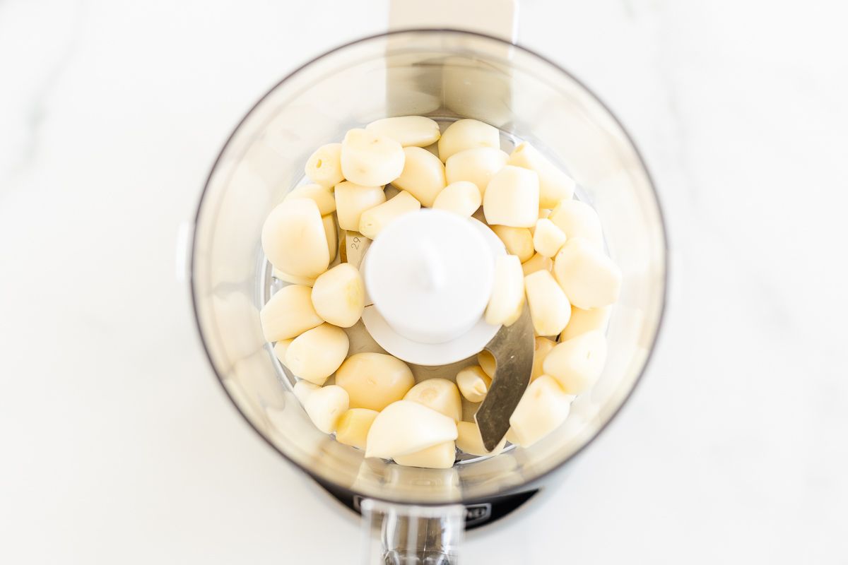 Garlic cloves in a food processor.