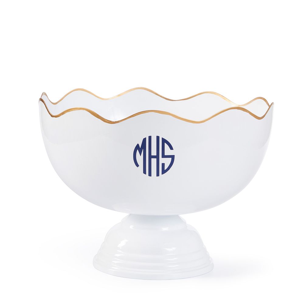 A white bowl with a monogram on it, perfect for cyber Monday sales.
