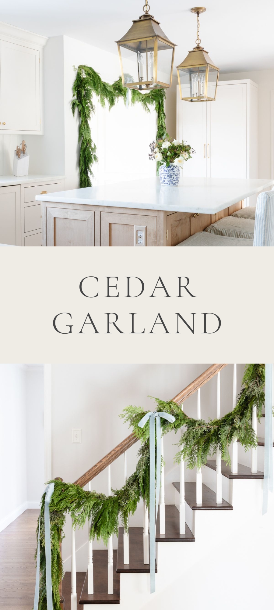 cedar garlands in kitchen and on stairs