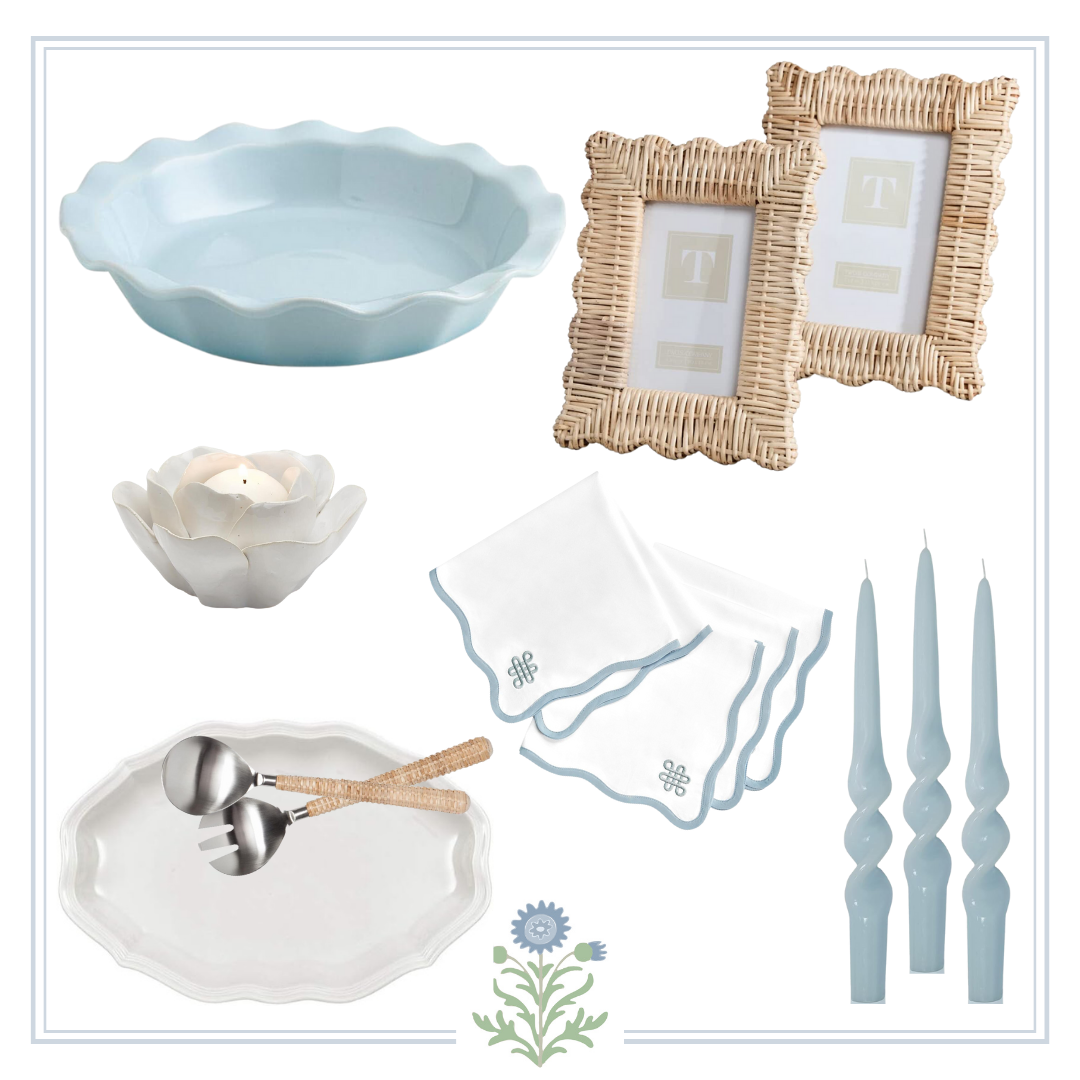 A beautiful gift idea: A mesmerizing collage of blue and white items, including a candle and a candle holder.