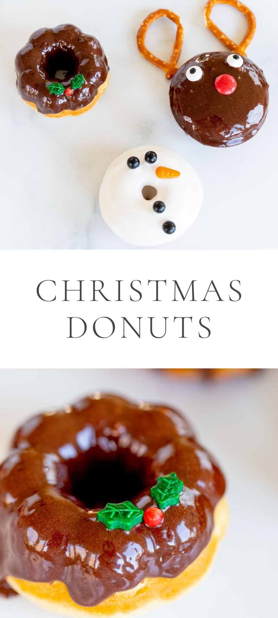 christmas donuts with reindeer shaped and snowman donuts