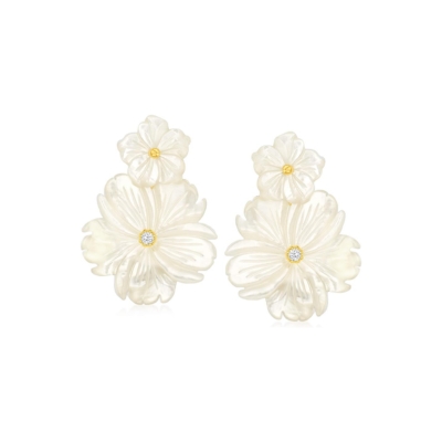 A pair of white flower earrings with diamonds, perfect for gift ideas.