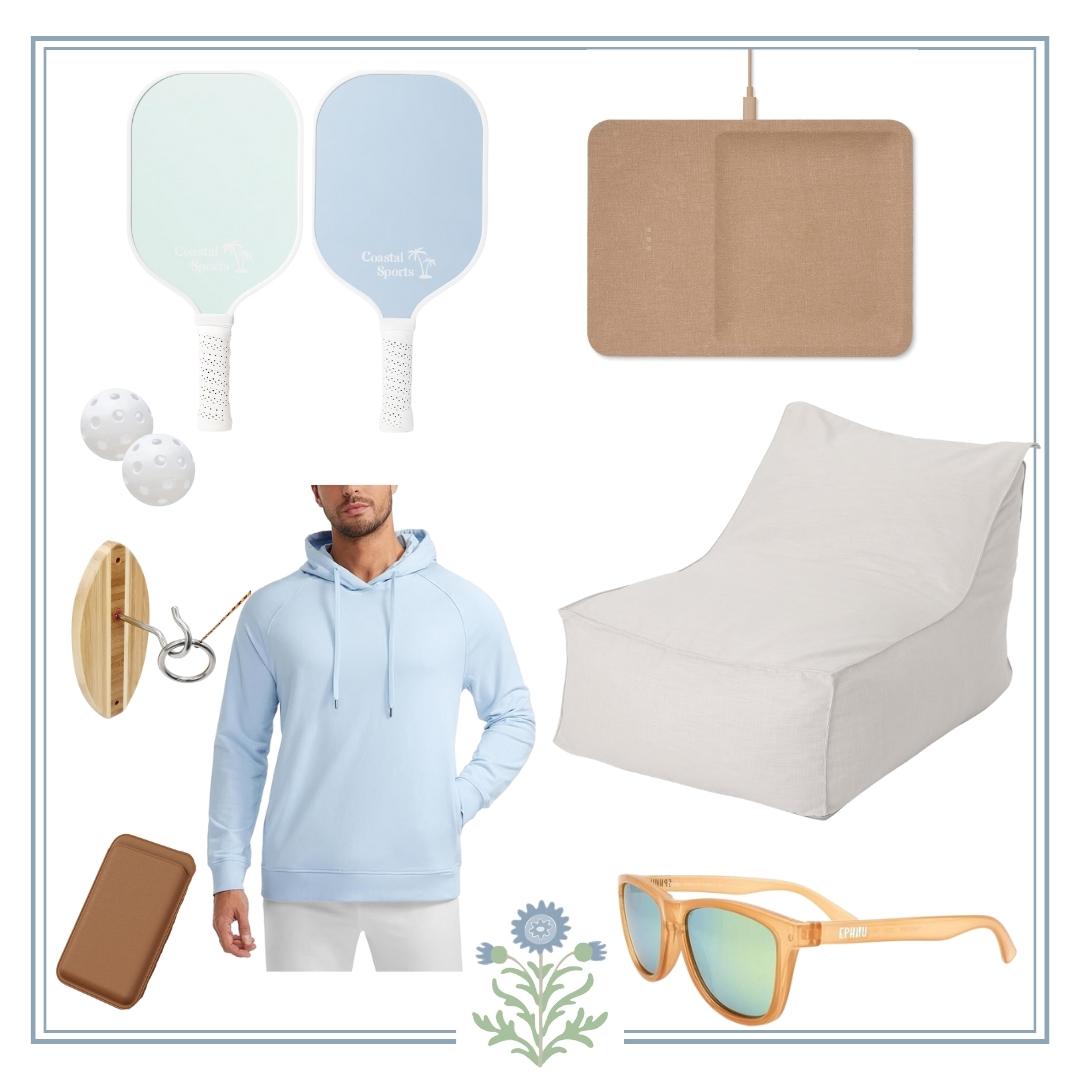 Looking for gift ideas? Check out this collage featuring a trendy hoodie, stylish sunglasses, and a cool ping pong paddle.