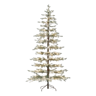A white Christmas tree on a stand against a white background, sparse artificial Christmas tree.