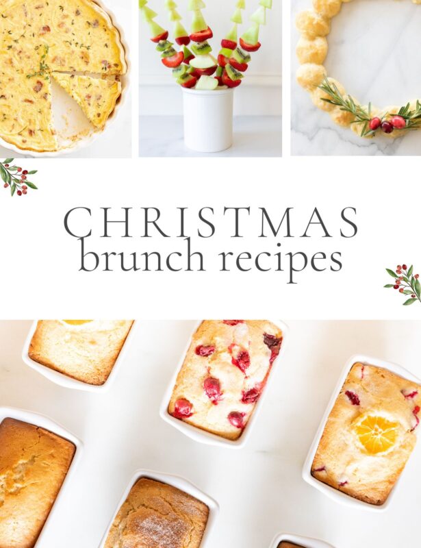A graphic image with a variety of holiday recipe pictures, headline in the center reads "Christmas Brunch Recipes".