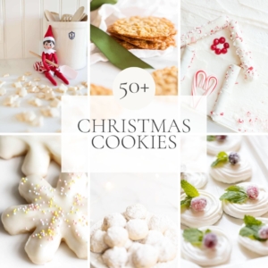 A festive collage of 50+ Christmas Cookie Recipes.