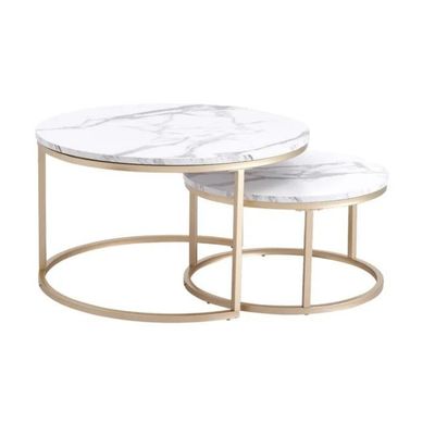 brass and marble round nesting coffee tables