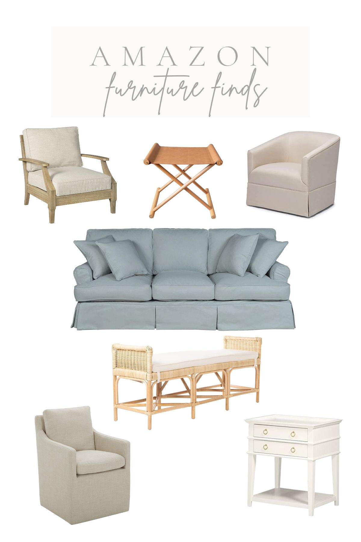 A white graphic with Amazon furniture arrangement throughout, text at the top reads 