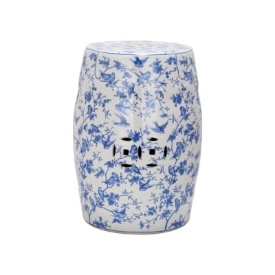 A blue and white Chinese garden stool available on Amazon.