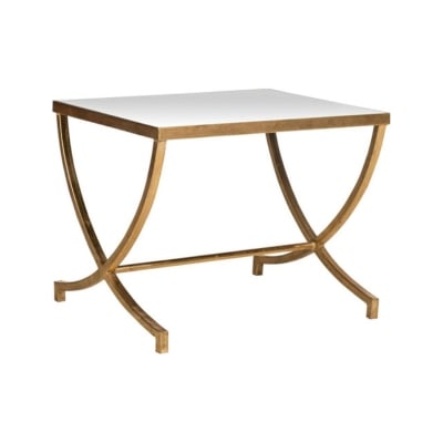 A gold side table with a white top available on Amazon.
