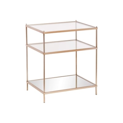 An elegant gold and glass side table available on Amazon, featuring two convenient shelves.