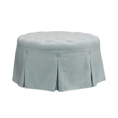 A light blue ottoman with a pleated skirt available on Amazon.