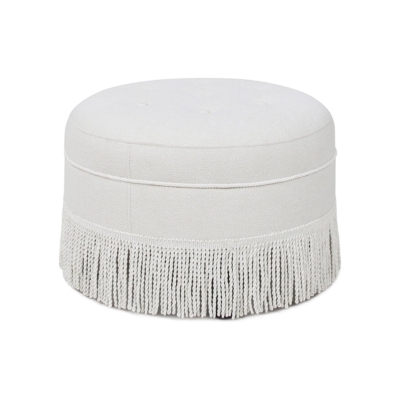 A white ottoman with fringes on the top available on Amazon.