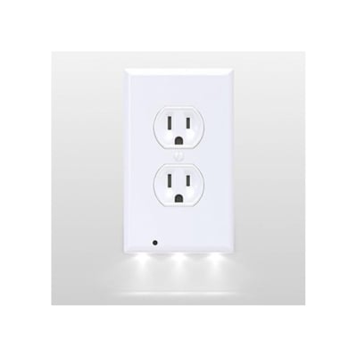 A white wall outlet with two lights on it, available on Amazon.