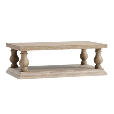 a wood baluster coffee table from pottery barn