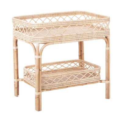 Remo Modern Travertine and Rattan Outdoor Bar Cart