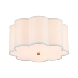 A white ceiling light with a scalloped decor white shade.