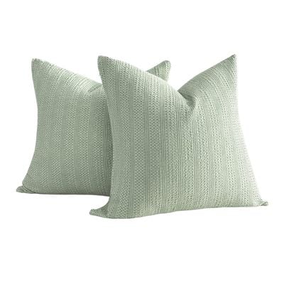 A pair of soft sage green Amazon pillow covers.