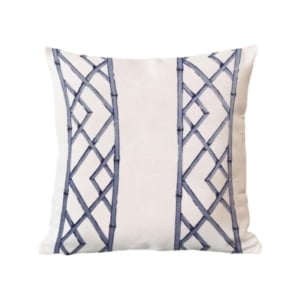This white pillow features blue lines, perfect for adding a pop of color to your home decor.