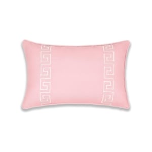 A pink pillow with a Greek design, ideal for amazon pillow covers.