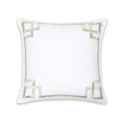 A white pillow with a gold trim is available on Amazon for purchase.