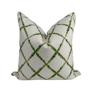 A green and blue pillow with a pattern, perfect for Amazon pillow covers.