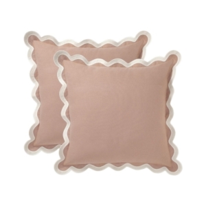 Two pink scalloped pillows with silver trim can be purchased on Amazon.