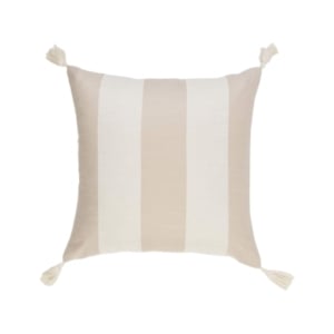 Beige and white striped pillow with tassels available for purchase on Amazon.