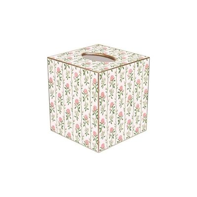 a pink floral striped tissue box cover