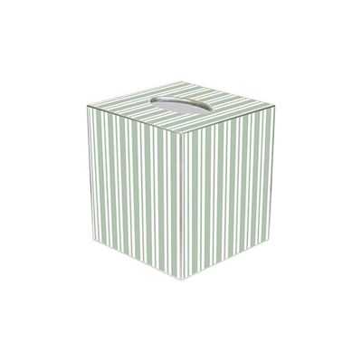 a green and white striped tissue box cover