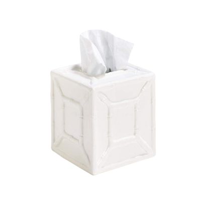 a white bamboo style tissue box cover