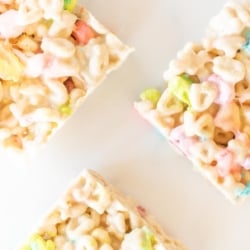 Lucky charm bars on a marble countertop.