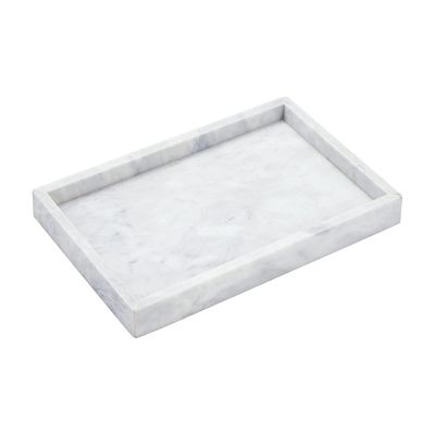 a rectangular marble bathroom tray