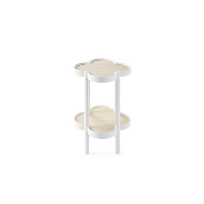 scallop side table with grasscloth