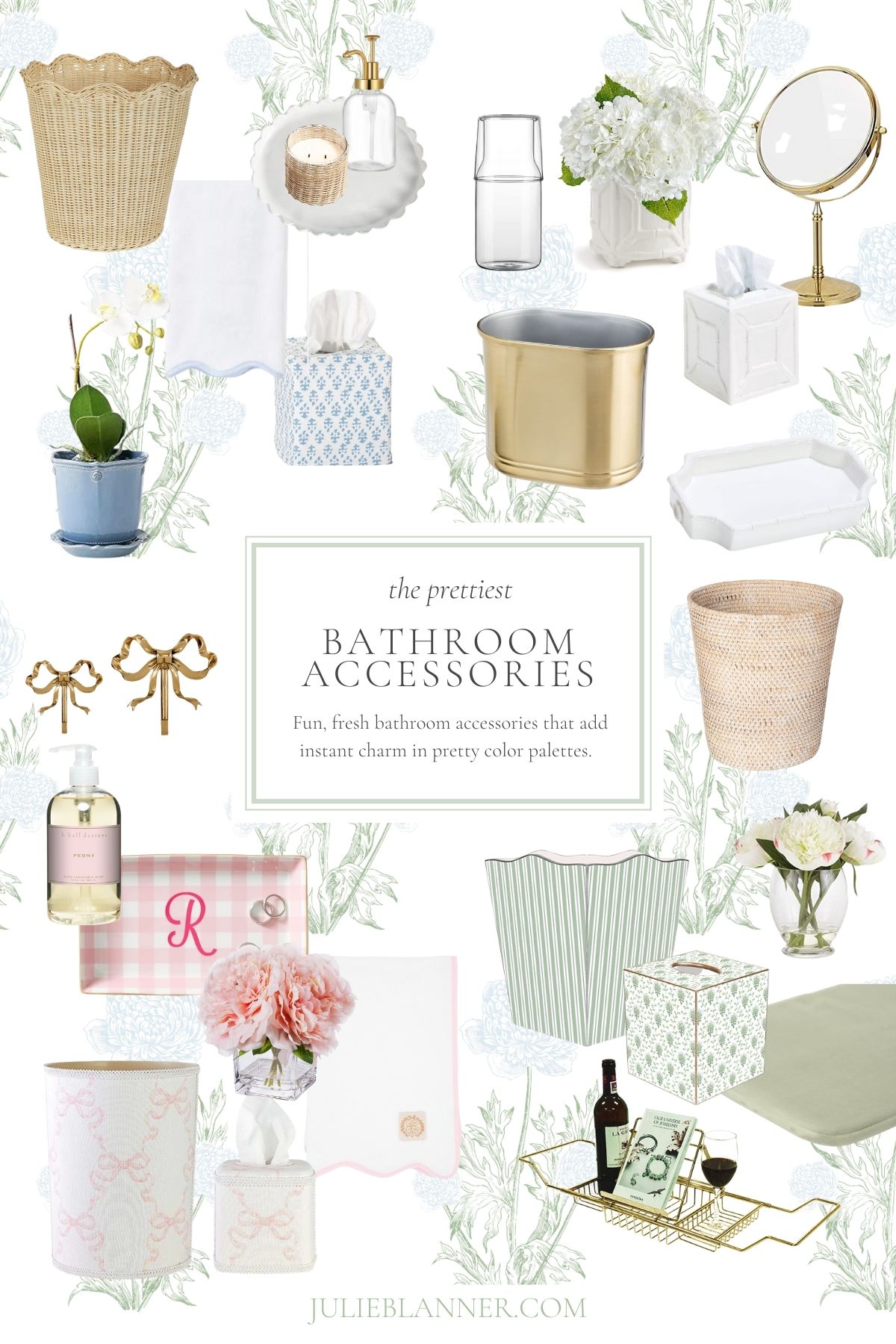 A graphic image featuring a variety of bathroom accessories.