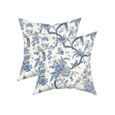 blue and white chinoiserie outdoor pillows.
