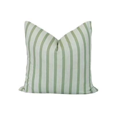A green striped outdoor pillow