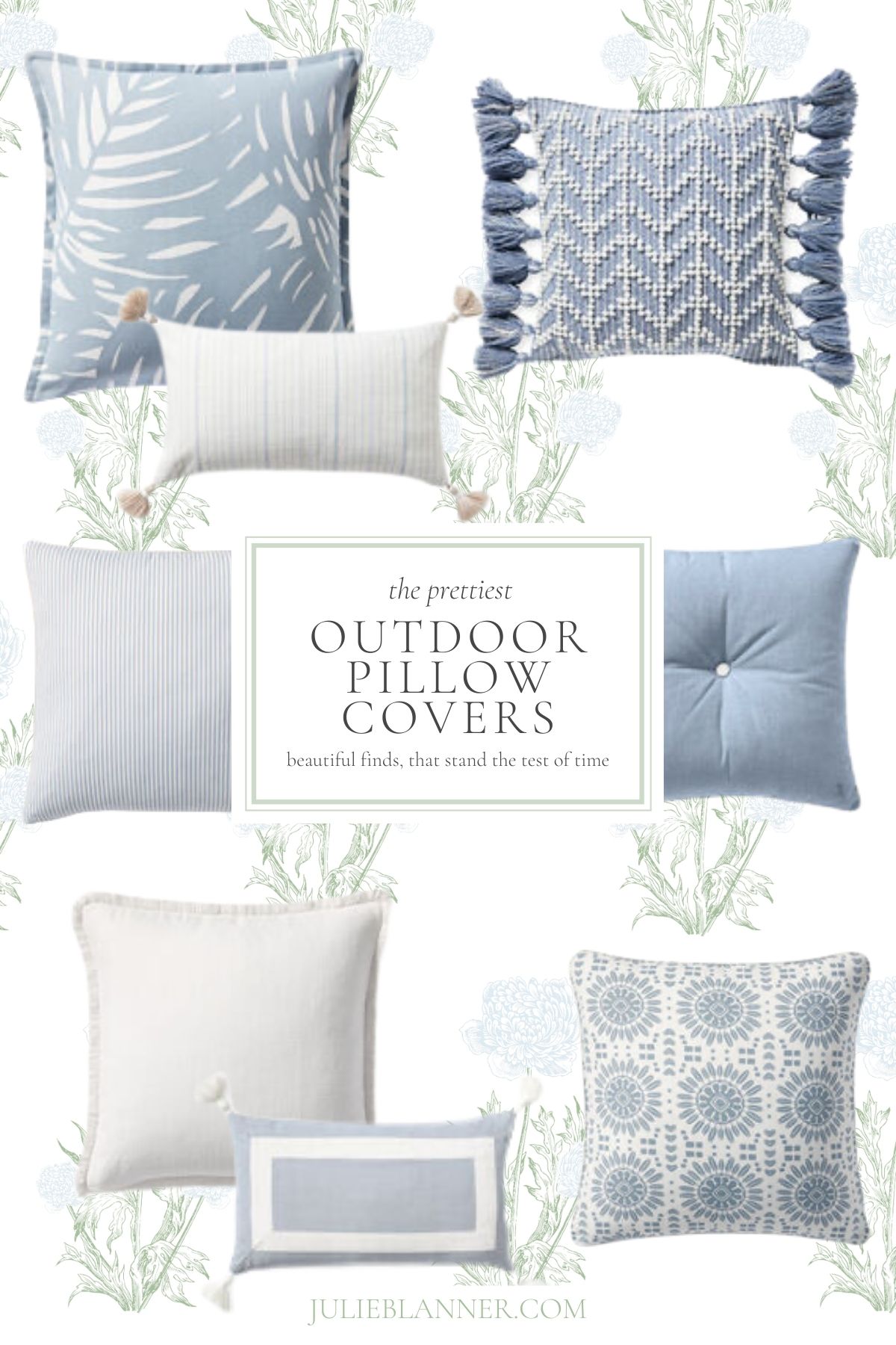 a graphic featuring a variety of outdoor pillow covers.
