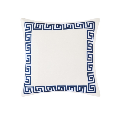 blue and white greek key outdoor pillow