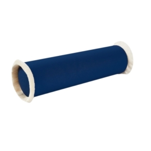 A blue tube with outdoor pillows and a white lining on it.