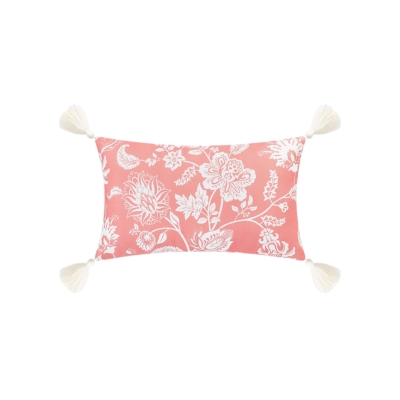 A coral floral outdoor pillow