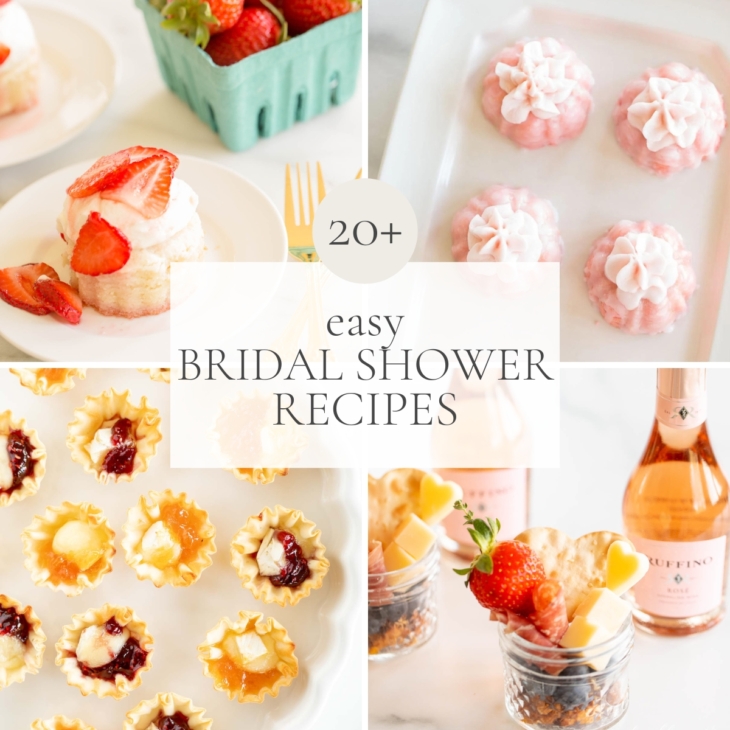 A graphic image that is a compilation of wedding shower recipes. Headline across the center reads 